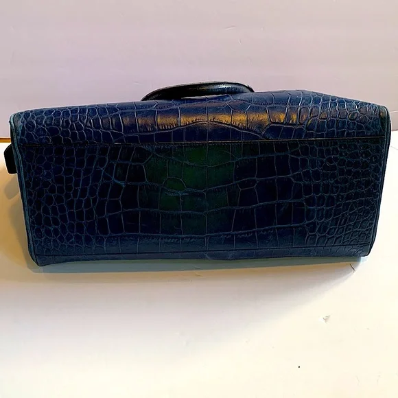 Coach Legacy Haley Satchel Exotic Croc-Embossed Leather 25324 Bag Navy/Sliver - Picture 8 of 12